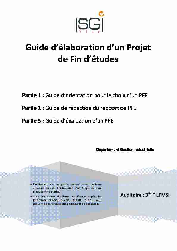 [PDF] Guide délaboration dun Projet de Fin détudes - Institut Supérieur