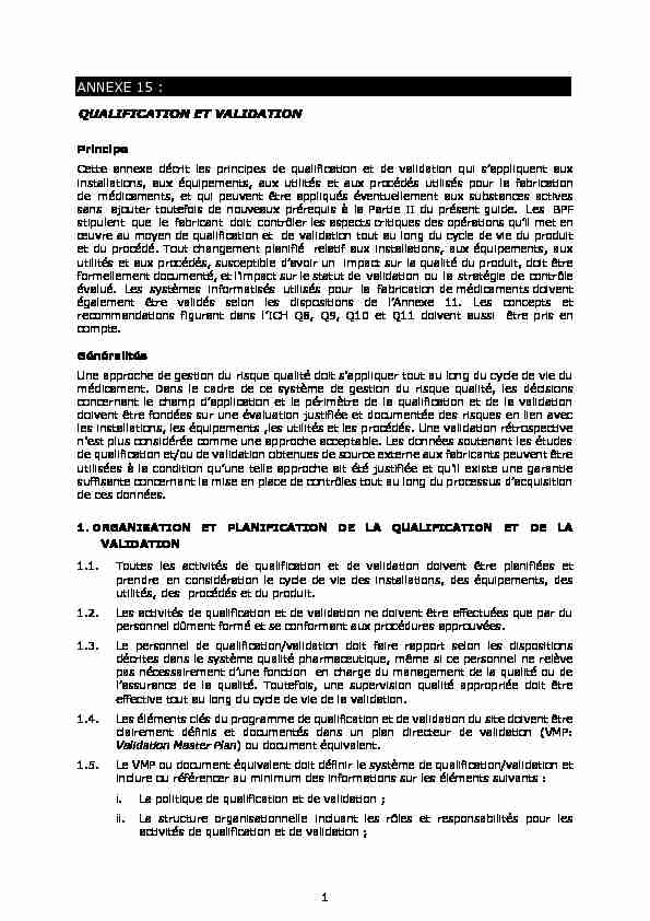 [PDF] Annexe 15 – Qualification et validation - AFMPS