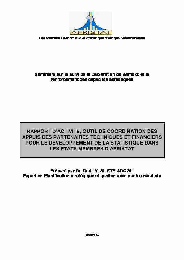 [PDF] RAPPORT DACTIVITE, OUTIL DE COORDINATION  - AFRISTAT