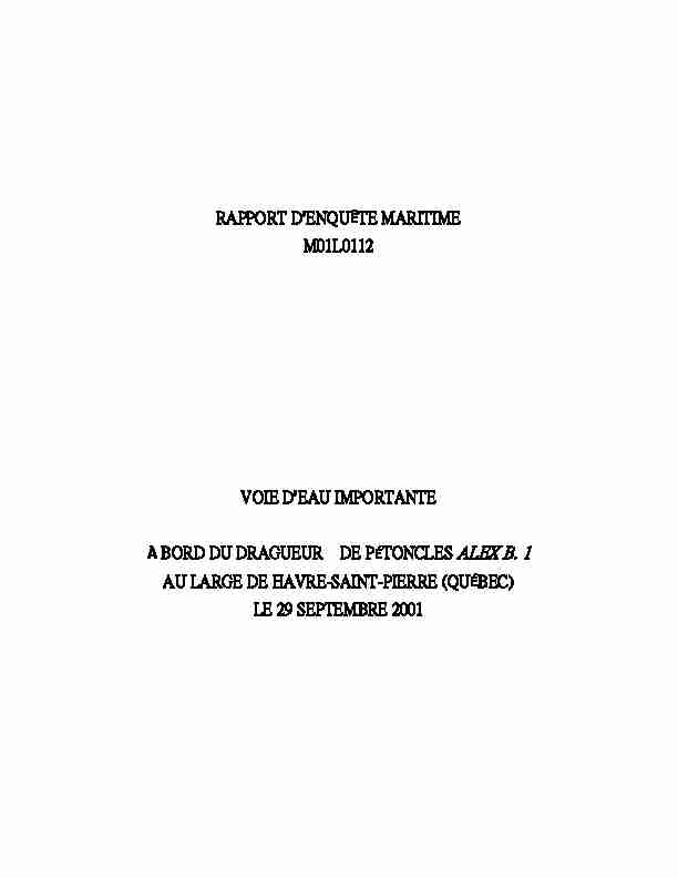 [PDF] RAPPORT D=ENQUÊTE MARITIME M01L0112 VOIE D=EAU