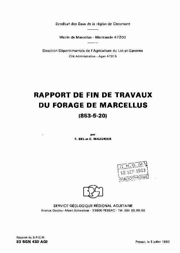 [PDF] RAPPORT DE FIN DE TRAVAUX RAPPORT DE  - InfoTerre - BRGM