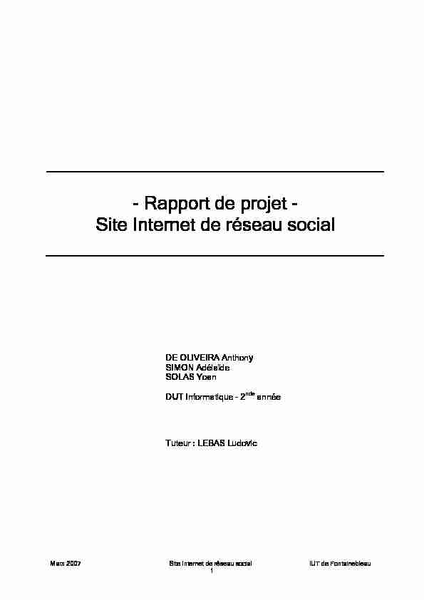 [PDF] - Rapport de projet - Site Internet de réseau social - iut-fbleau