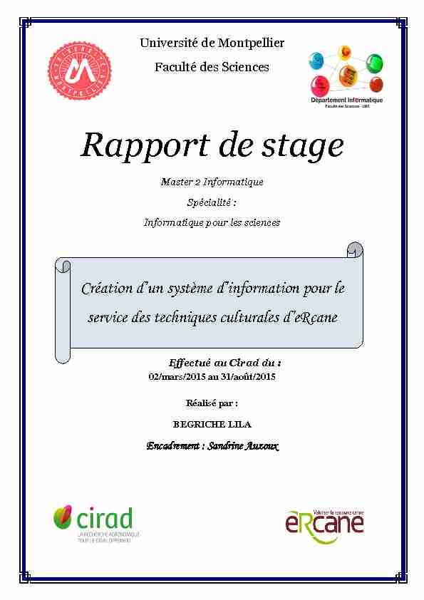 [PDF] Rapport de stage - Agritrop - Cirad