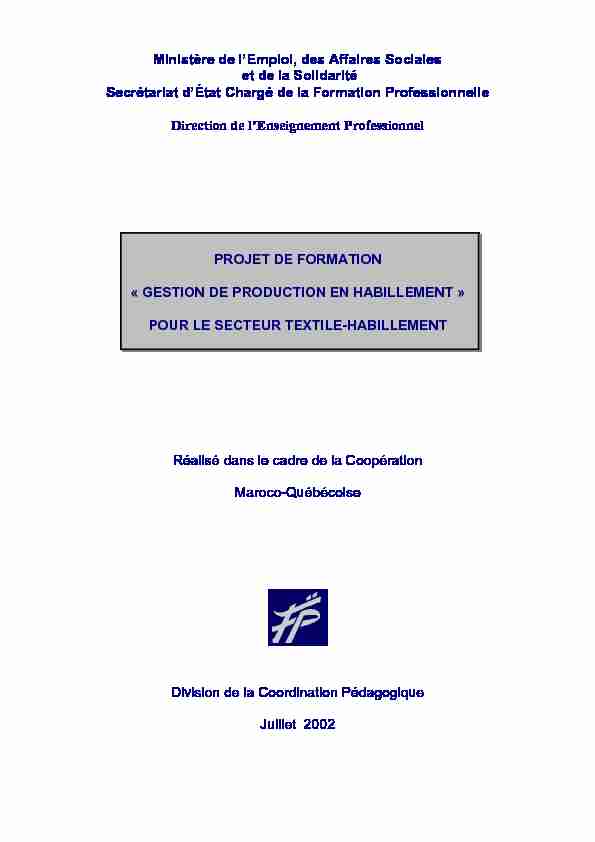[PDF] Ministère de lEmploi, des Affaires Sociales et de la  - Inforoute FPT