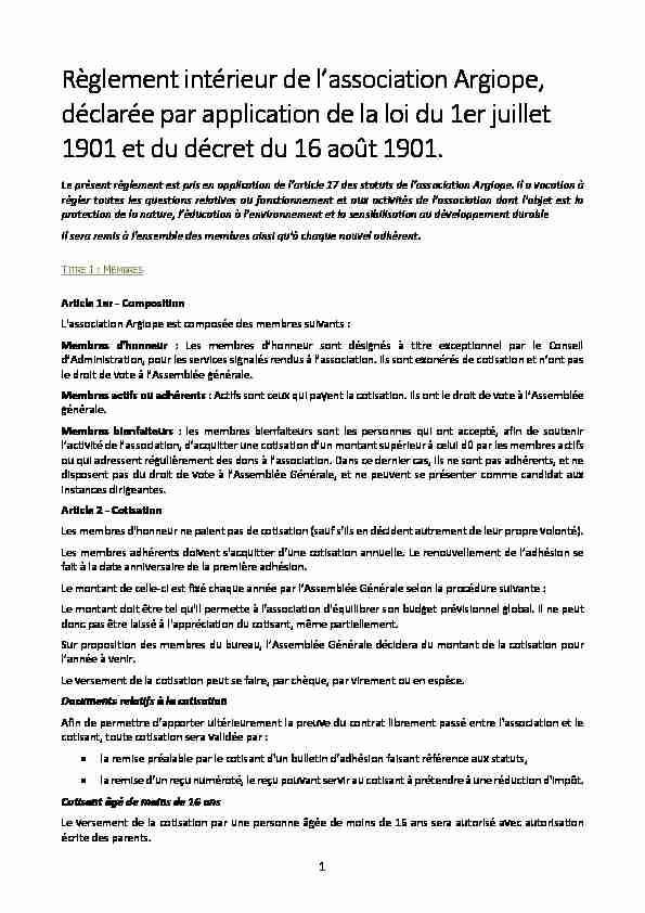 [PDF] Reglement interieur association - ARGIOPE