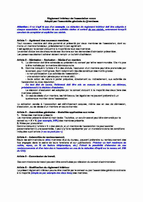 [PDF] Exemple de Règlement intérieur