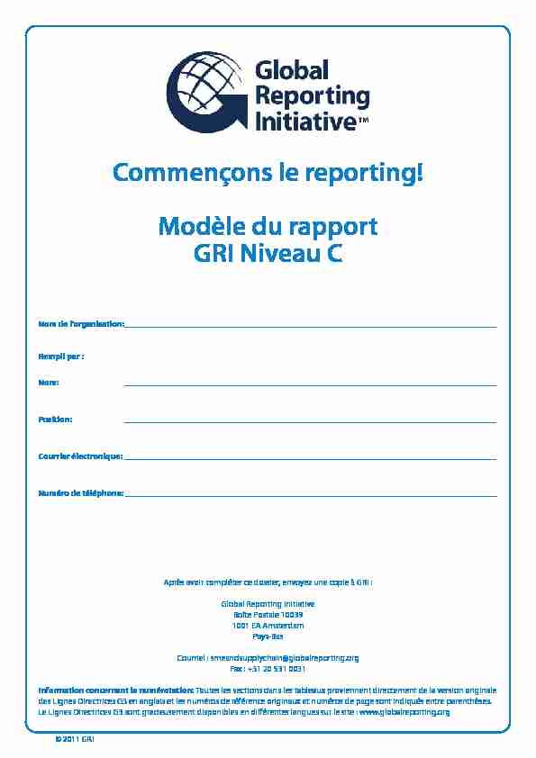 [PDF] Commençons le reporting Modèle du rapport GRI Niveau C