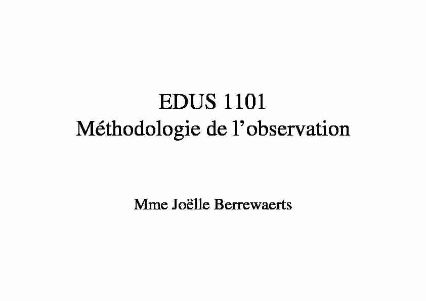 EDUS 1101 Méthodologie de lobservation