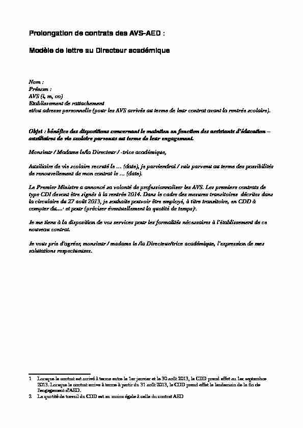 Prolongation de contrats des AVS-AED : Modèle de lettre au