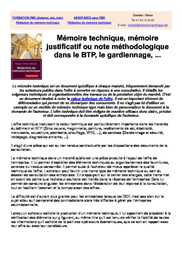 [PDF] Mémoire technique PDF - Mémoire technique, mémoire justificatif ou