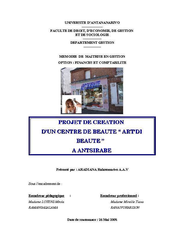 PROJET DE CREATION DUN CENTRE DE BEAUTE “ ARTDI