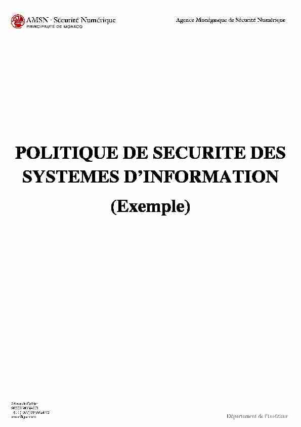 POLITIQUE DE SECURITE DES SYSTEMES D’INFORMATION (Exemple)