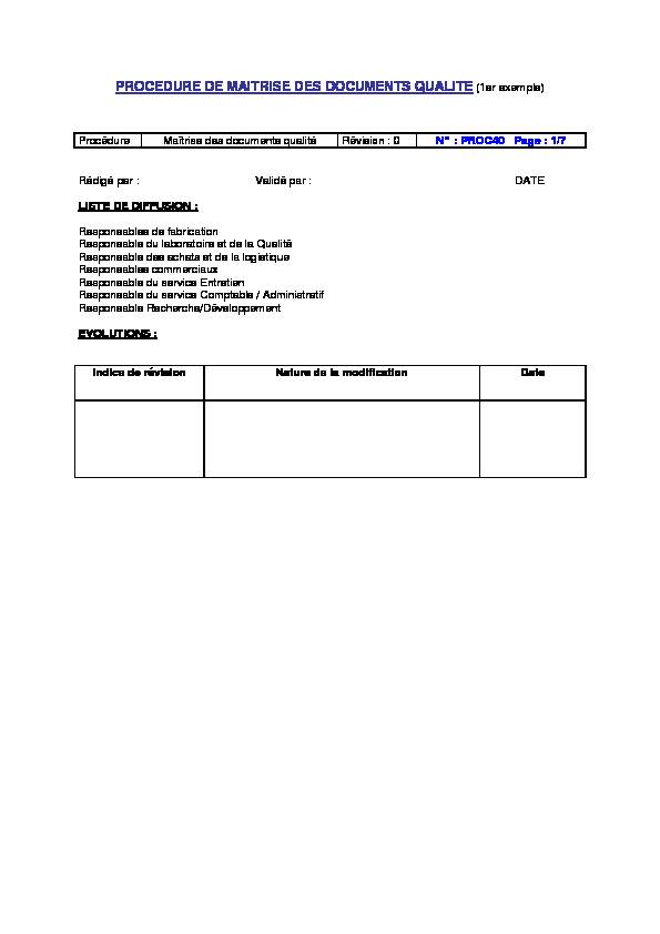 [PDF] PROCEDURE DE MAITRISE DES DOCUMENTS QUALITE (1er