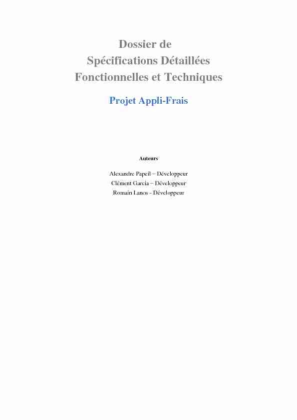 Dossier de Spécifications Détaillées Fonctionnelles et Techniques
