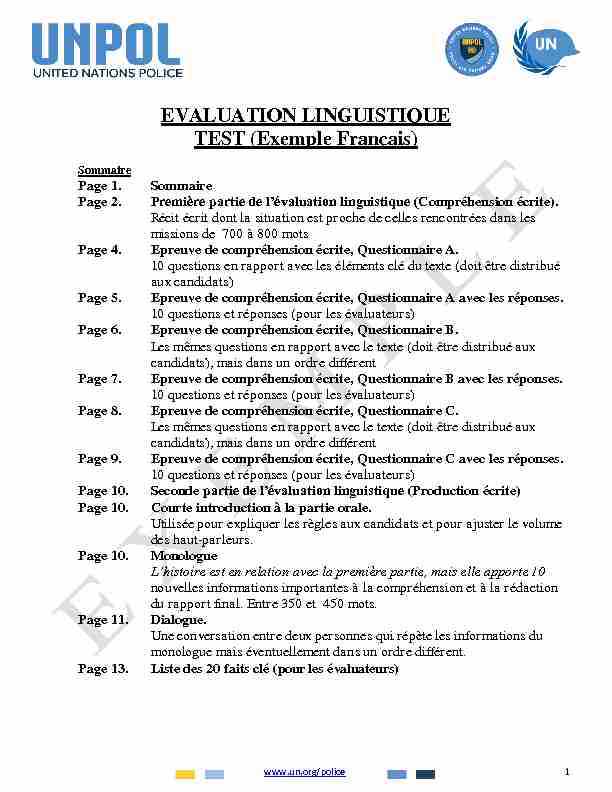 EVALUATION LINGUISTIQUE TEST (Exemple Français) - United