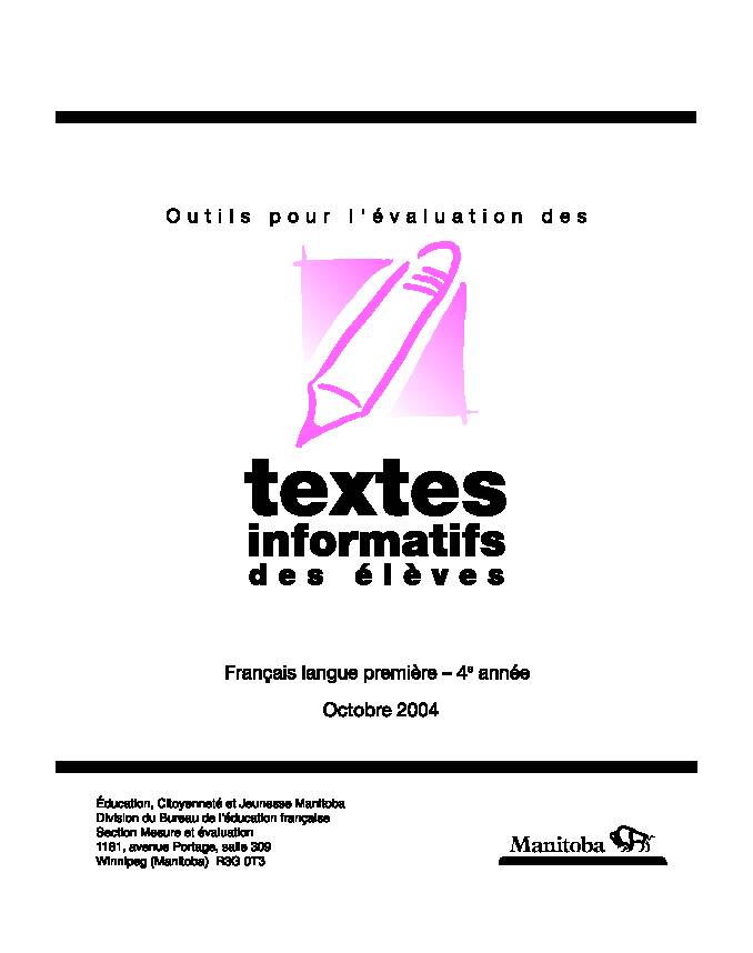 Outils pour lévaluation des textes informatifs des élèves français