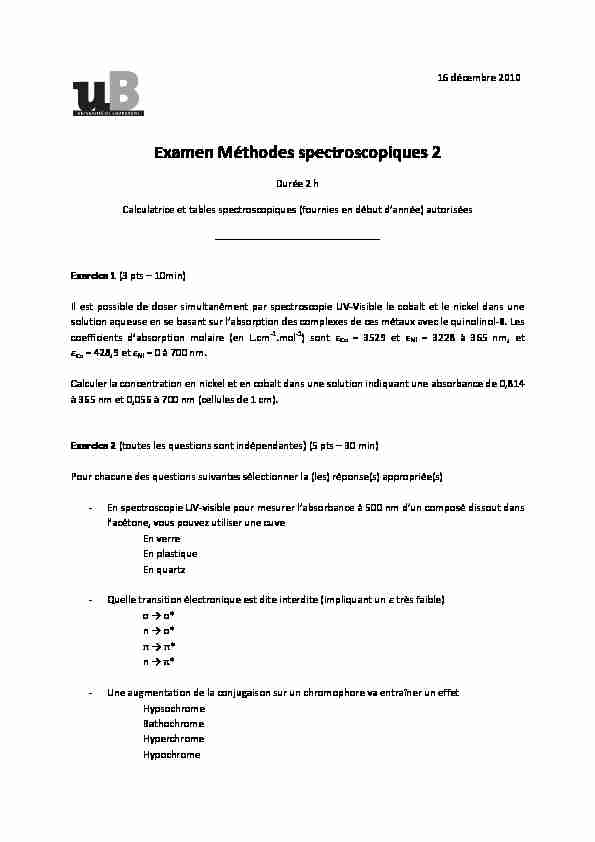 Examen Méthodes spectroscopiques 2