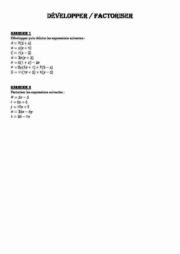 [PDF] Developper Factoriser 5eme - Mathsplus