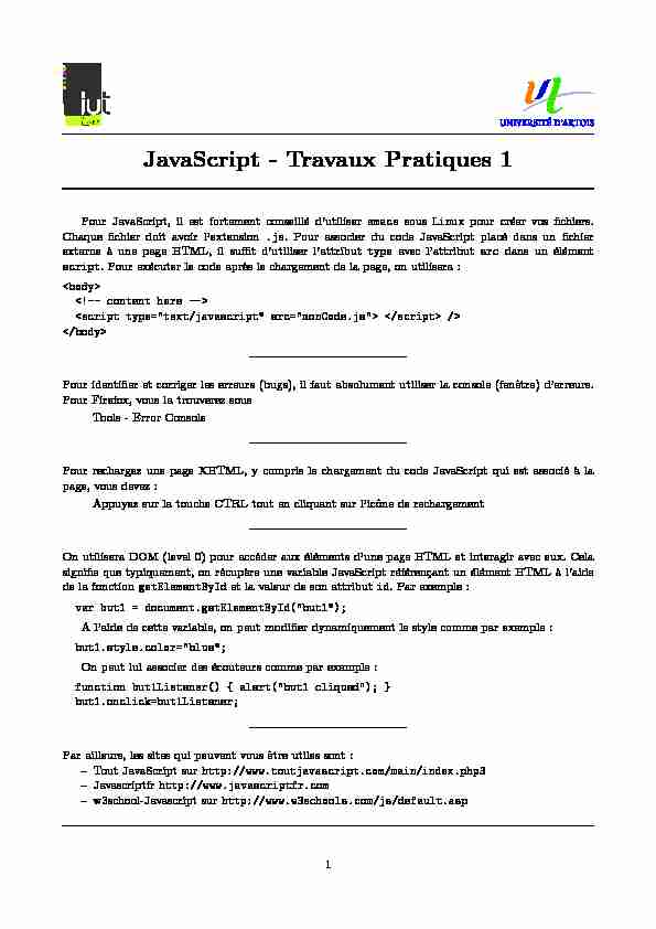 JavaScript - Travaux Pratiques 1