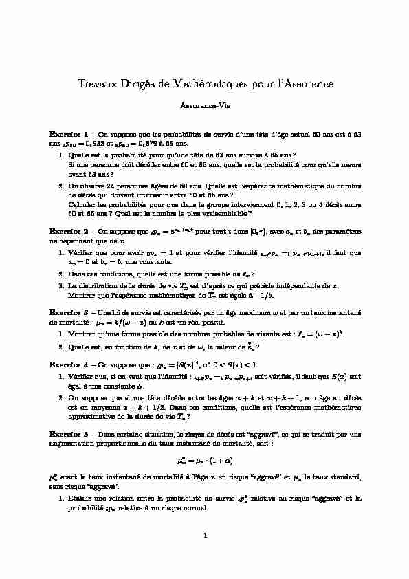 [PDF] Travaux Dirigés de Mathématiques pour lAssurance
