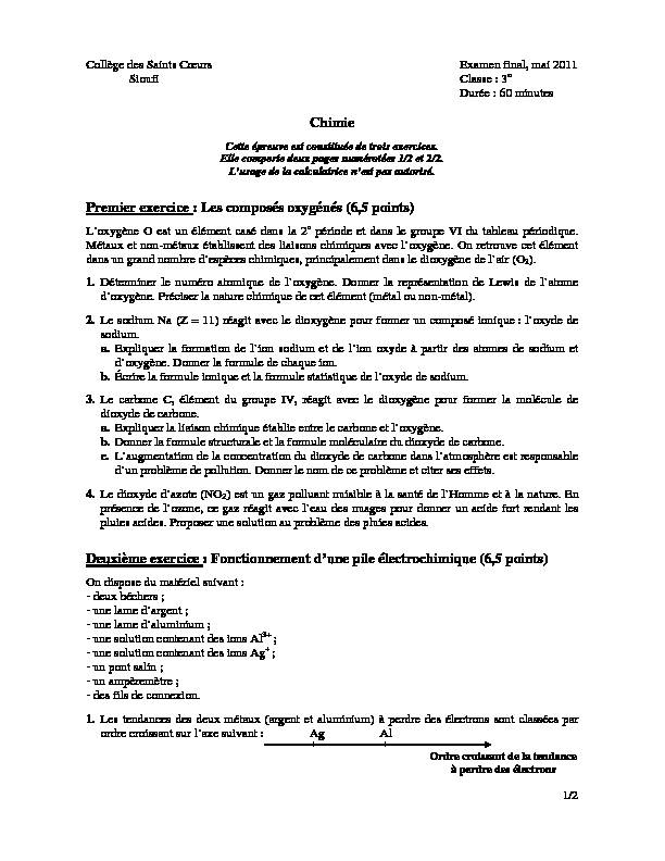 [PDF] Chimie Premier exercice : Les composés oxygénés (6,5 points