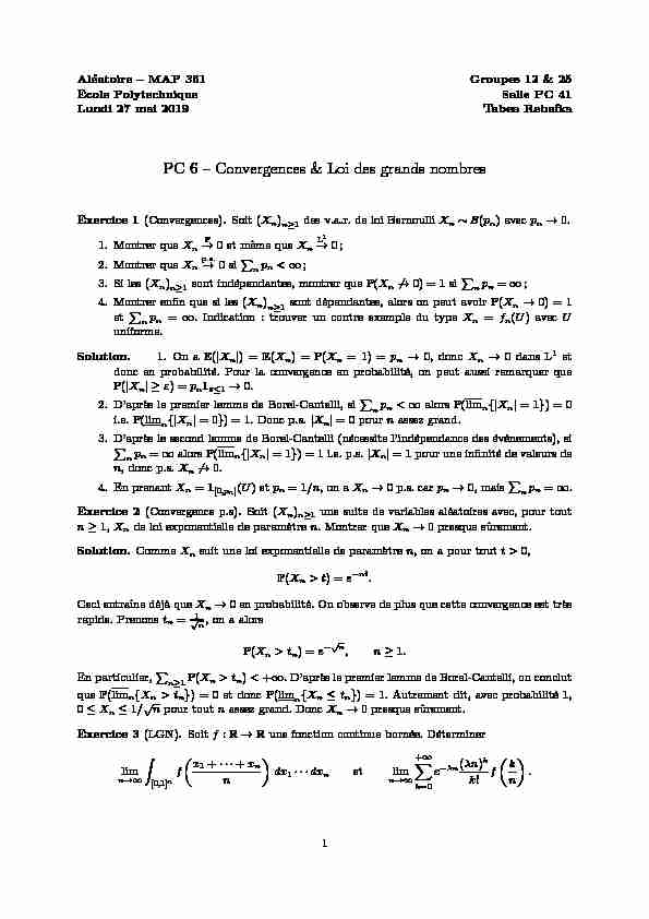PC 6 – Convergences & Loi des grands nombres