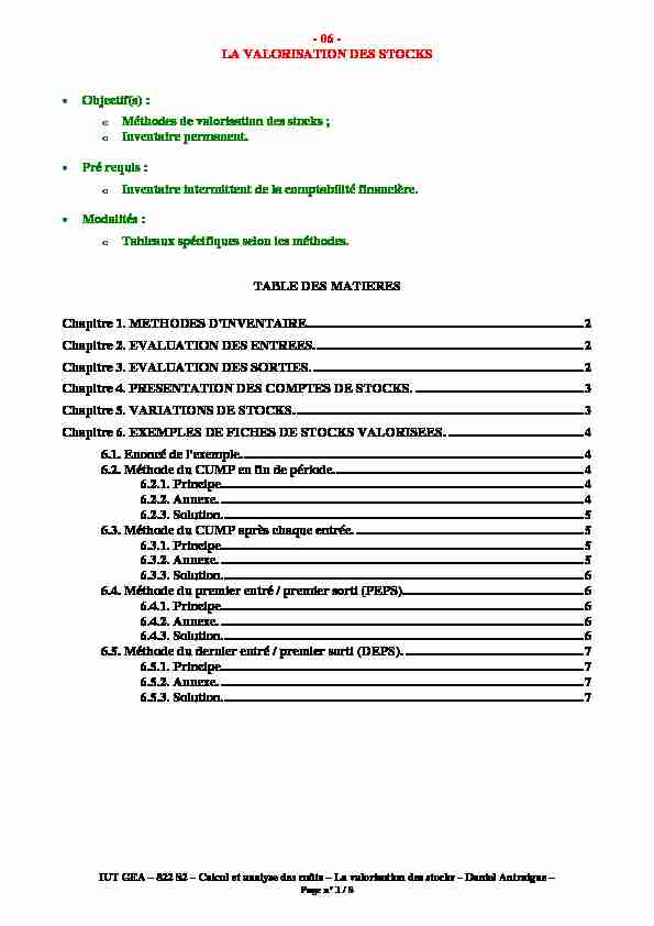 [PDF] - 06 - LA VALORISATION DES STOCKS Objectif(s) : Méthodes de