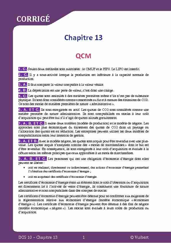 Chap. 13 - Corrigé QCM et exercices (DCG 10)