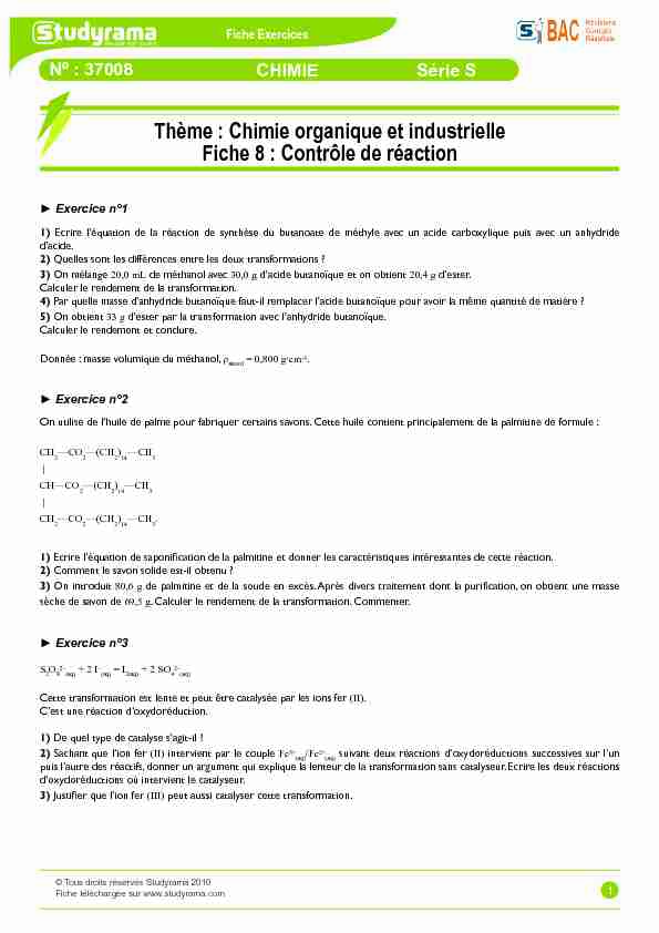 [PDF] Chimie organique et industrielle Fiche 8 : Contrôle de  - Studyrama