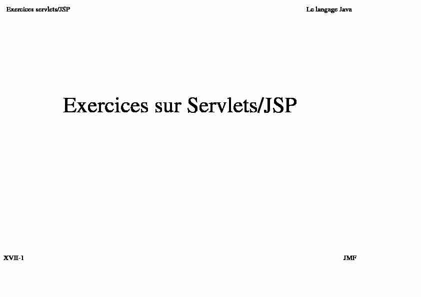 Exercices sur Servlets/JSP