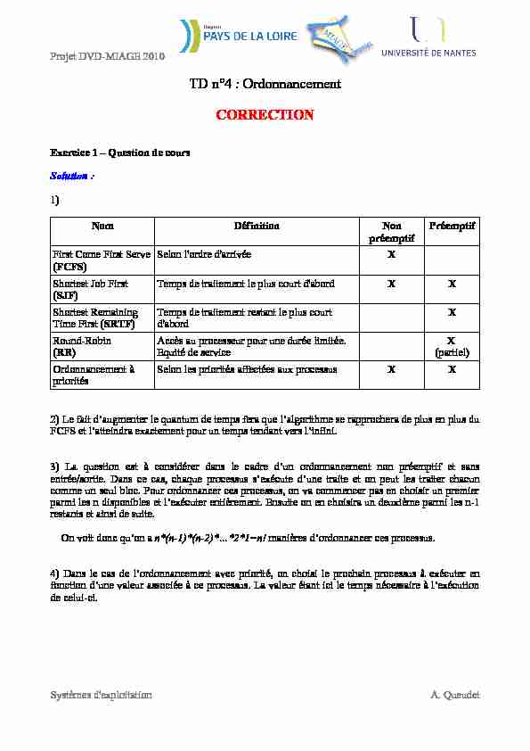 [PDF] TD n°4 : Ordonnancement CORRECTION - MIAGE de Nantes