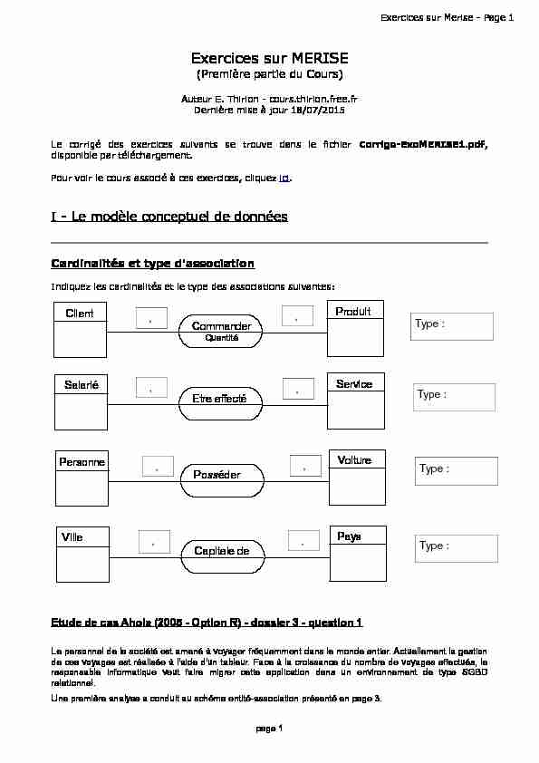 [PDF] Exercices sur MERISE - Cours EThirion - Free