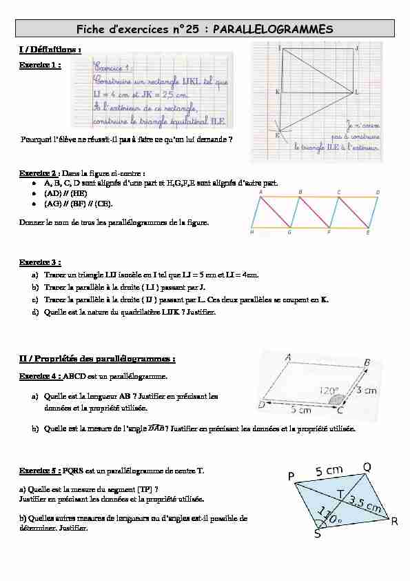 Fiche d’exercices n°25 : PARALLELOGRAMMES - ac-montpellierfr