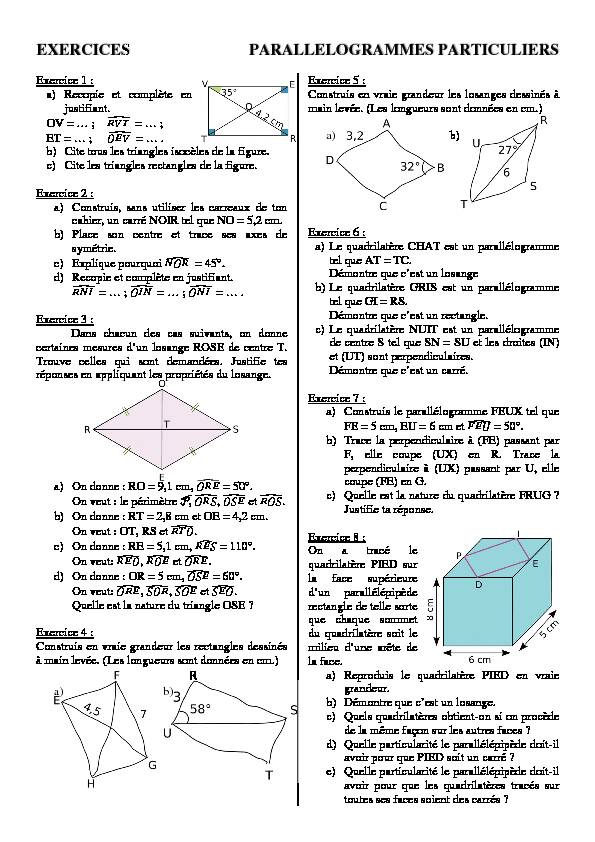 [PDF] EXERCICES PARALLELOGRAMMES PARTICULIERS