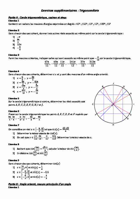 [PDF] Exercices supplémentaires : Trigonométrie