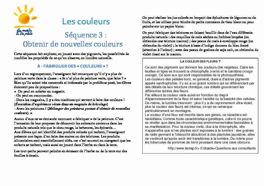 [PDF] Les couleurs - Fondation La main à la pâte