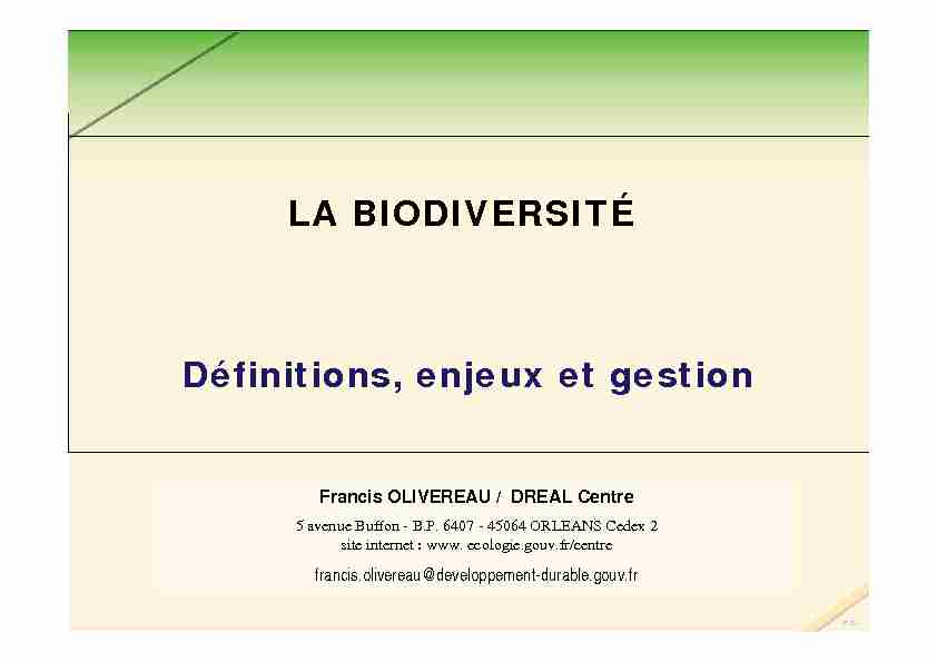 [PDF] Présentation par Francis OLIVEREAU - DREAL Centre-Val de Loire