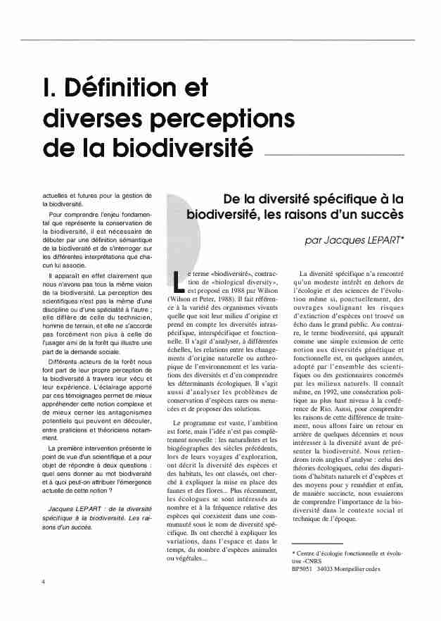 [PDF] 1 Définition et diverses perceptions de la biodiversité - Forêt