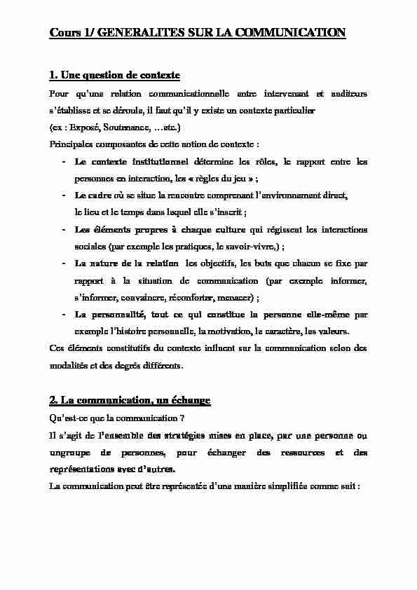[PDF] Cours 1/ GENERALITES SUR LA COMMUNICATION - USTO
