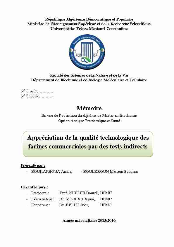 [PDF] Mémoire Appréciation de la qualité technologique des farines