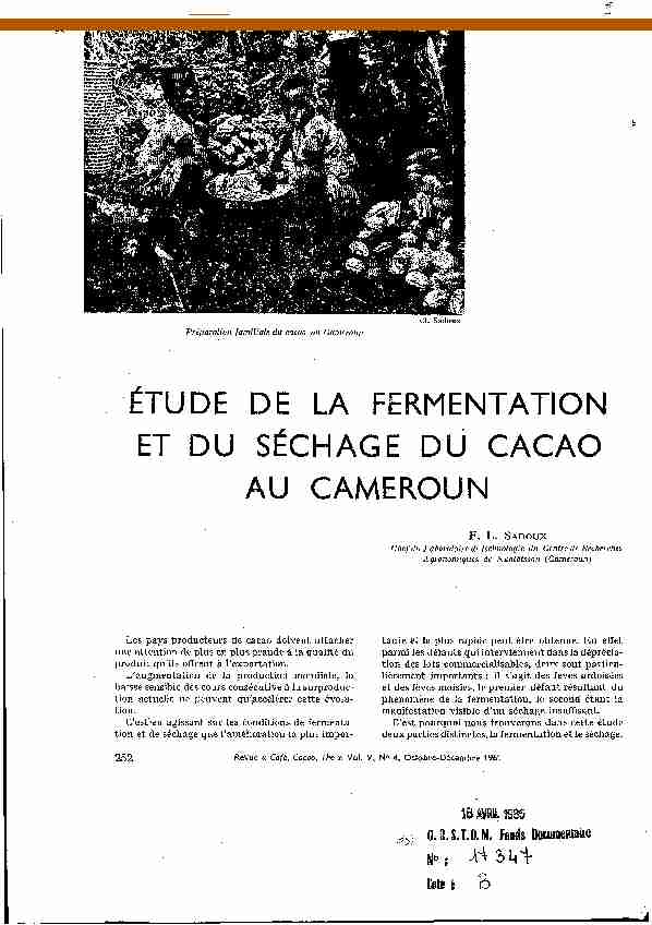 Etude de la fermentation et du séchage du cacao au Cameroun