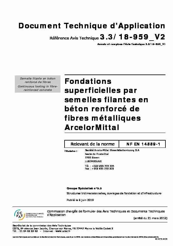 [PDF] Document Technique dApplication Fondations superficielles  - CSTB