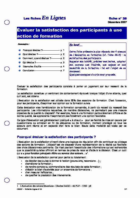 [PDF] fiche 39 - Évaluer la satisfaction des participants à une  - CEDIP
