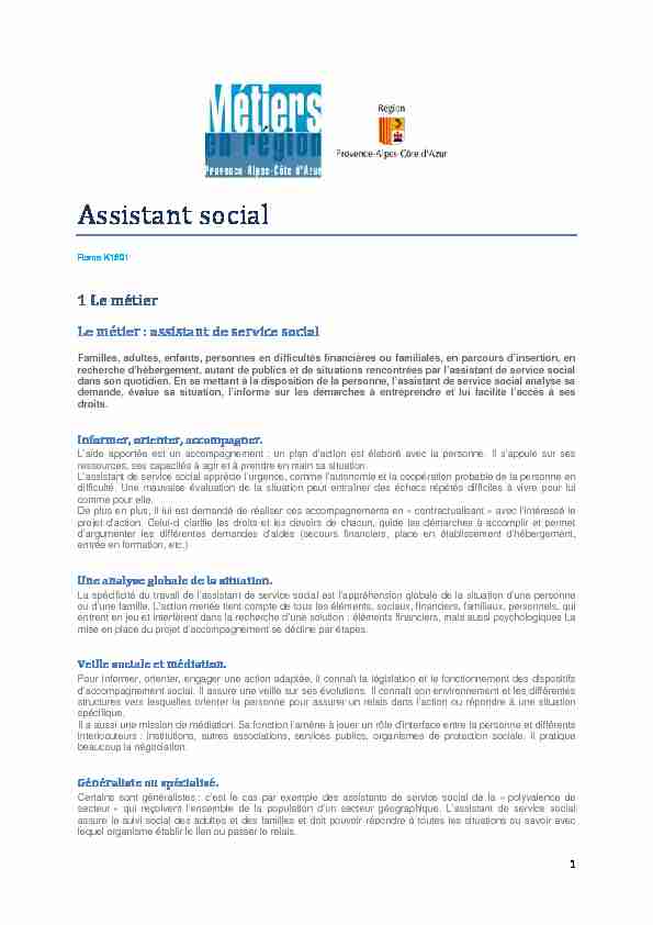 [PDF] Assistant social - Espace Compétences