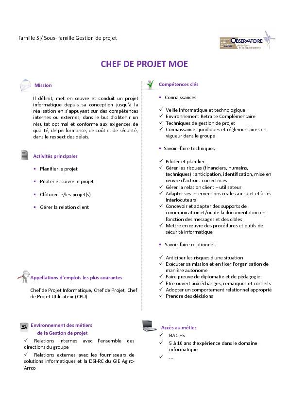 [PDF] Fiche métier Chef de Projet MOE