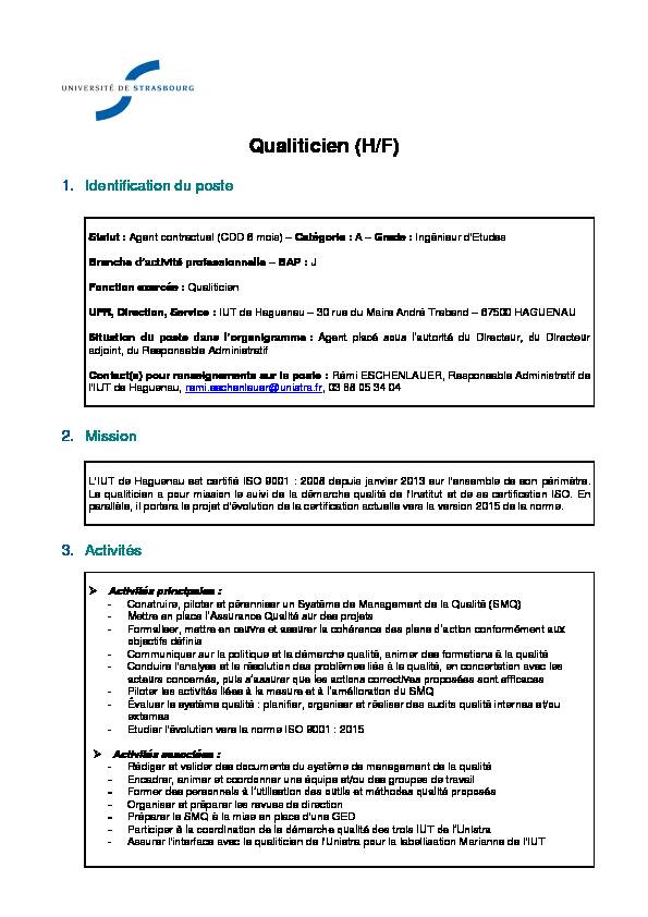 [PDF] Qualiticien - Modèle de fiche de poste
