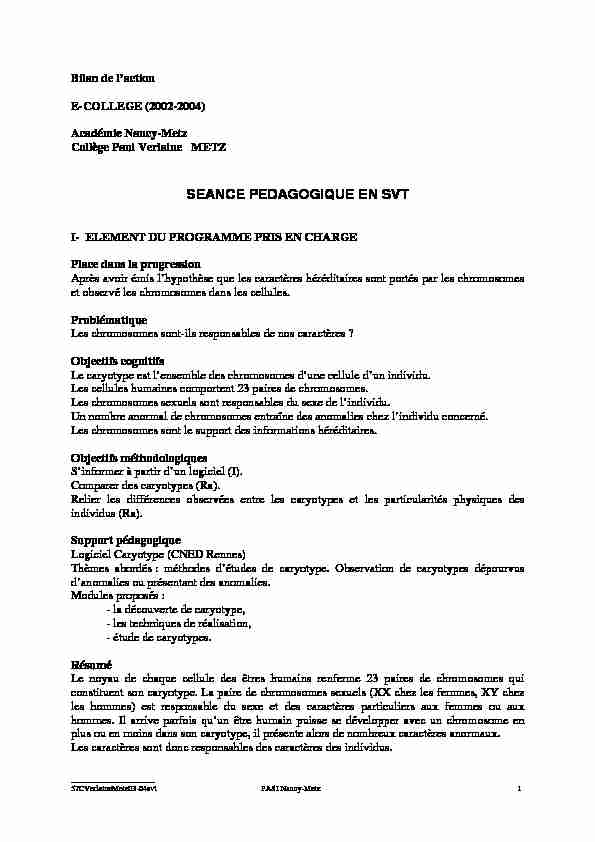 [PDF] UNE SEANCE PEDAGOGIQUE EN SVT - AC Nancy Metz