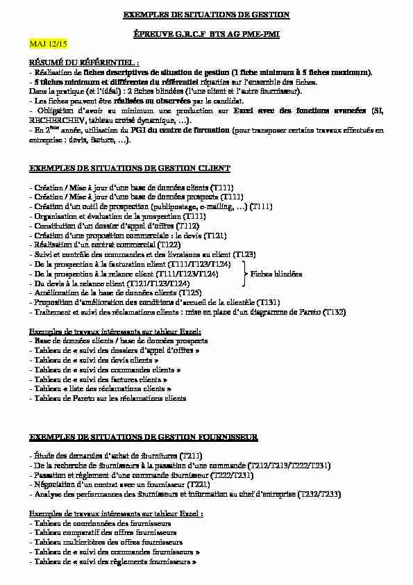 [PDF] EXEMPLES DE SITUATIONS DE GESTION ÉPREUVE GRCF BTS