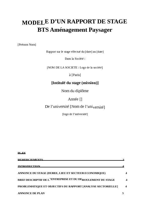 [PDF] MODELE DUN RAPPORT DE STAGE BTS Aménagement Paysager