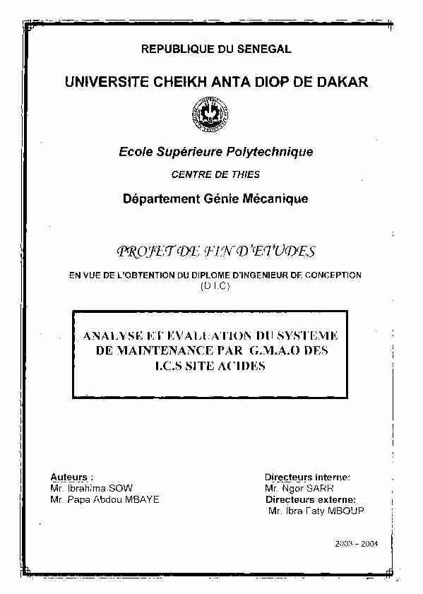 [PDF] Analyse et évaluation du système de maintenance par GMAO des